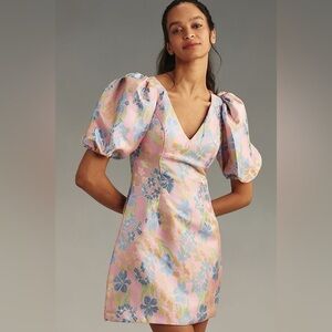 Anthropologie Pink Floral Mini Dress